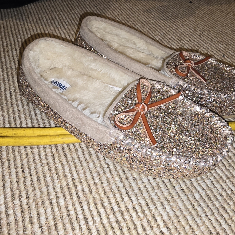 Sparkly Slippers with Bow Accent